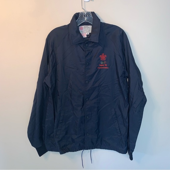 Vintage Olympics '88 Blue Windbreaker Lightweight Water-Resistant Jacket M - Picture 1 of 10